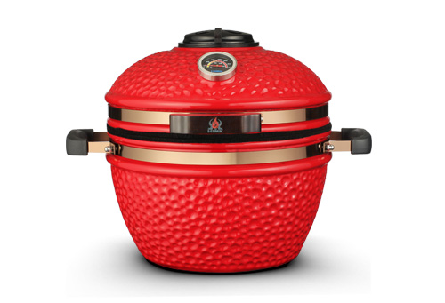 HJMK迷你款13英寸微型KAMADO焖烤炉陶瓷燃热型烧烤炉红色